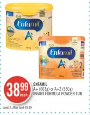 Shoppers Drug Mart ENFAMIL A+ (663g) or A+2 (550g) INFANT FORMULA POWDER TUB offer