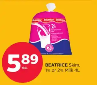 Rexall BEATRICE Skim, 1% or 2% Milk 4L offer