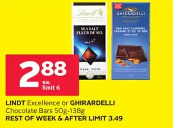 Rexall LINDT Excellence or GHIRARDELLI Chocolate Bars offer