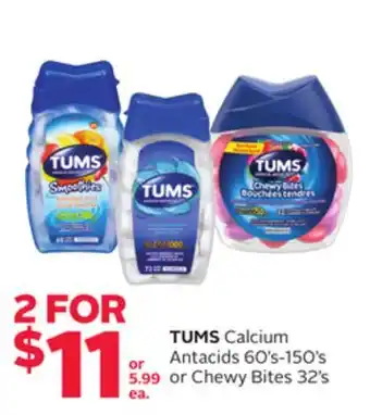 Rexall TUMS Calcium Antacids 60's-150's or Chewy Bites 32's offer