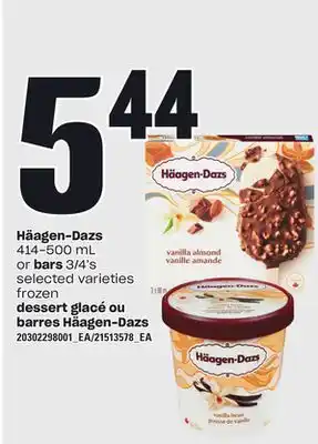Independent City Market DESSERT GLACÉ, 414-500 mL OU BARRES, 3/4's HÄAGEN-DAZS offer