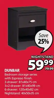 JYSK DUNBAR Bedroom storage series with Espresso finish offer