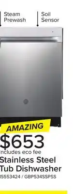 Leon's GE Stainless Steel 24 Built-In Top Control Dishwasher - GBP534SSPSS offer