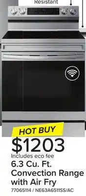 Leon's Samsung Stainless Steel Freestanding Electric Fan Convection Range with Air Fry and Wi-Fi (6.3 Cu.Ft) - NE63A6511SS/AC offer