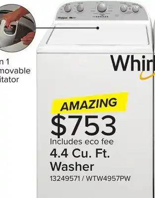 Leon's Whirlpool White Top Load Washer (4.4 Cu Ft) - WTW4957PW offer