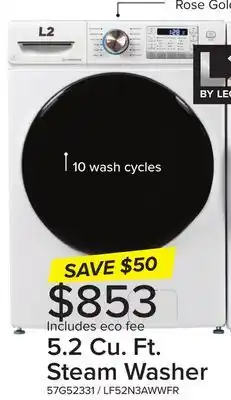 Leon's L2 White Front Load Washer with French Display (5.2 Cu. Ft) - LF52N3AWWFR offer