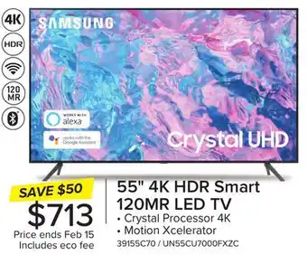 Leon's Samsung 55 CUHD 4K Smart TV UN55CU7000FXZC offer