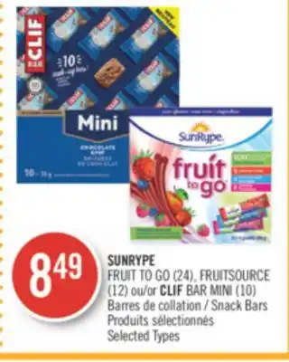 Pharmaprix SUNRYPE FRUIT TO GO (24), FRUITSOURCE (12) or CLIF BAR MINI (10) Snack Bars offer