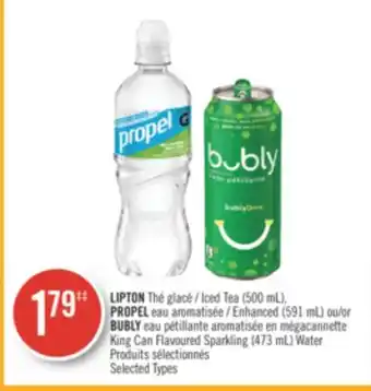 Pharmaprix LIPTON Iced Tea (500 mL), PROPEL Enhanced (591 mL) or BUBLY King Can Sparkling (473 mL) Water offer