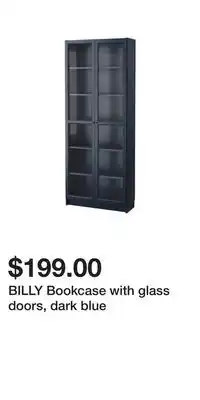 IKEA BILLY Bookcase with glass doors, dark blue offer