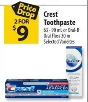 Co-op Crest Toothpaste 63-90mL or Oral-B Oral Floss 30m Selected Varieites offer