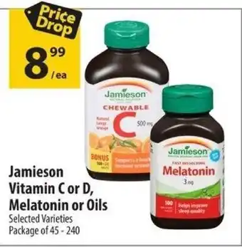 Co-op Jamieson Vitamin C or D, Melatonin or Oils Selected Varieties Package of 45-240 offer