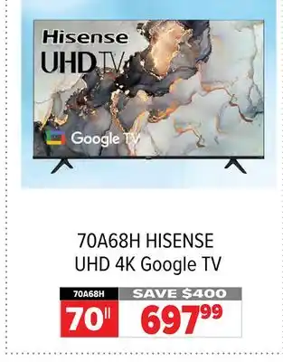 2001 Audio Video HISENSE UHD 4K Google TV 70 offer