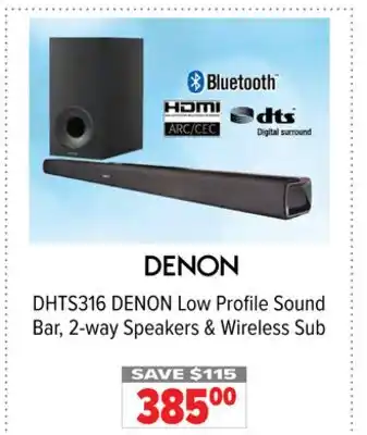 2001 Audio Video DENON Low Profile Sound Bar, 2-way Speakers & Wireless Sub offer