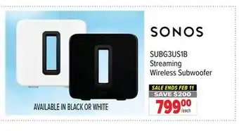2001 Audio Video SONOS Streaming Wireless Subwoofer offer