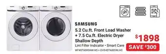 Visions Electronics Samsung 5.2 Cu.ft. Front Load Washer + 7.5 Cu.ft. Electric Dryer Shallow Depth offer