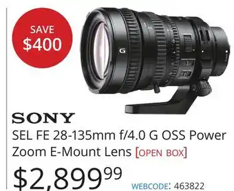 Vistek SONY SEL FE 28-135mm f/4.0 G OSS Power Zoom E-Mount Lens offer