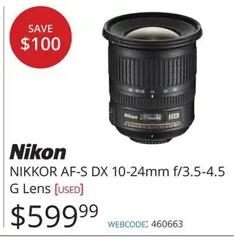 Vistek Nikon NIKKOR AF-S DX 10-24mm f/3.5-4.5 G offer