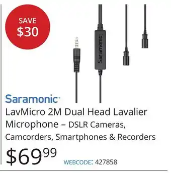 Vistek Saramonic LavMicro 2M Dual Head Lavalier Microphone-DSLR Cameras, Camcorders, Smartphones & Recorders offer