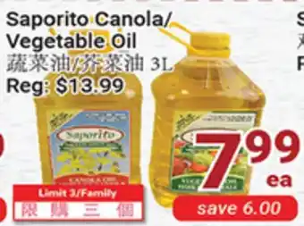 Oceans Fresh Food Market SAPORITO CANOLA VEGETABLE OIL offer