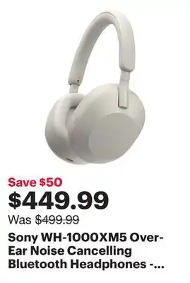 Best Buy Sony WH-1000XM5 Over-Ear Noise Cancelling Bluetooth Headphones - Silver offer