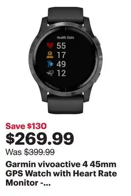 Best Buy Garmin vivoactive 4 45mm GPS Watch with Heart Rate Monitor - Silver/Shadow Grey offer