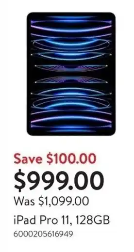 Walmart iPad Pro 11, 128GB offer
