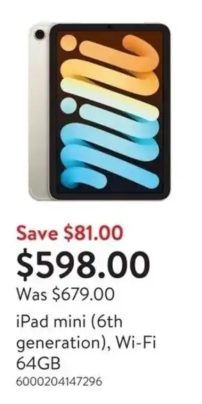 Walmart iPad mini (6th generation), Wi-Fi 64GB offer