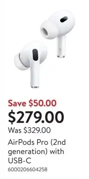 Walmart AirPods Pro (2nd generation) with USB-C offer