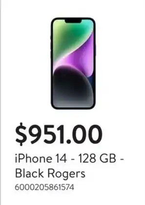 Walmart iPhone 14 128GB Black Rogers offer