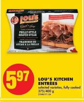 No Frills Lou's KItchen Entées offer