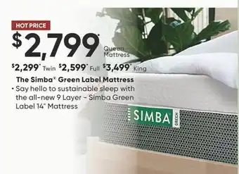Sleep Country The Simba Green Label Mattress offer
