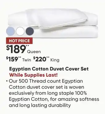 Sleep Country Egyptian Cotton Duvet Cover Set offer