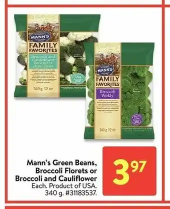 Walmart Mann's Green Beans, Broccoli Florets offer