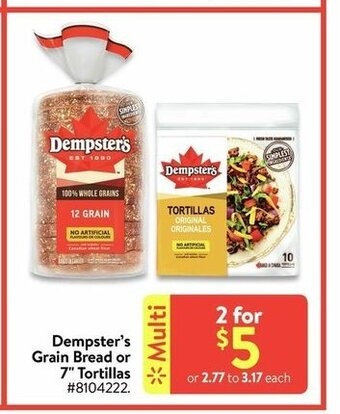 Walmart Dempster's Grain Bread or 7" Tortillas offer