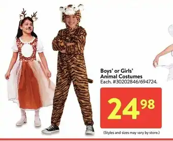 Walmart Boy's or Girl's Animal Costumes offer