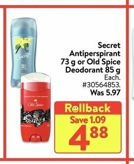 Walmart Secret Antiperspirant 73 g offer