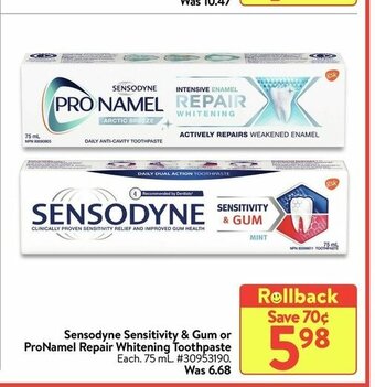 Walmart Sensodyne Sensitivity & Gum or ProNamel Repair Whitening Toothpaste offer