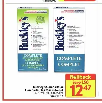 Walmart Buckley's Complete or Complete Plus Mucus Relief offer