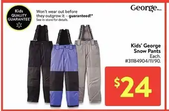 Walmart Kid's George Snow Pants offer