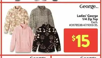 Walmart Ladies' George 1/4 Zip Top offer
