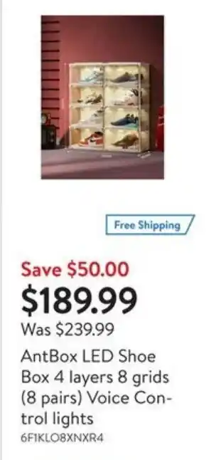 Walmart AntBox LED Shoe Box 4 layers 8 grids (8 pairs) Voice Control lights offer
