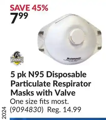 Princess Auto 5 pk N95 Disposable Particulate Respirator Masks with Valve offer