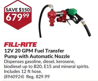 Princess Auto 12V 20 GPM Fuel Transfer Pump with Automatic Nozzle offer