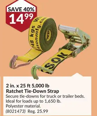 Princess Auto 2 in. x 25 ft5,000 lb Ratchet Tie-Down Strap offer