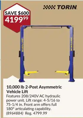 Princess Auto 10,000 lb 2-Post Asymmetric Vehicle Lift offer