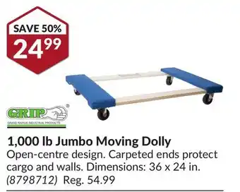 Princess Auto GRAND RAPIDS INDUSTRIAL PRODUCTS 1, 000 lb Jumbo Moving Dolly offer