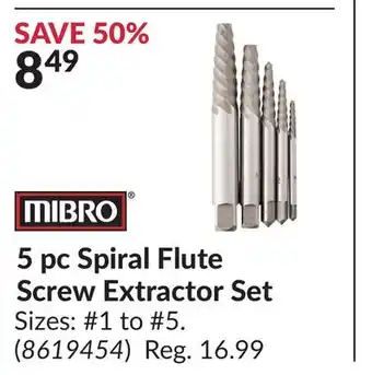 Princess Auto 5 pc Spiral Flute Screw Extractor Set offer