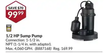 Princess Auto 1/2 HP Sump Pump offer
