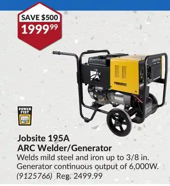 Princess Auto Jobsite 195A ARC Welder/Generator Welds offer